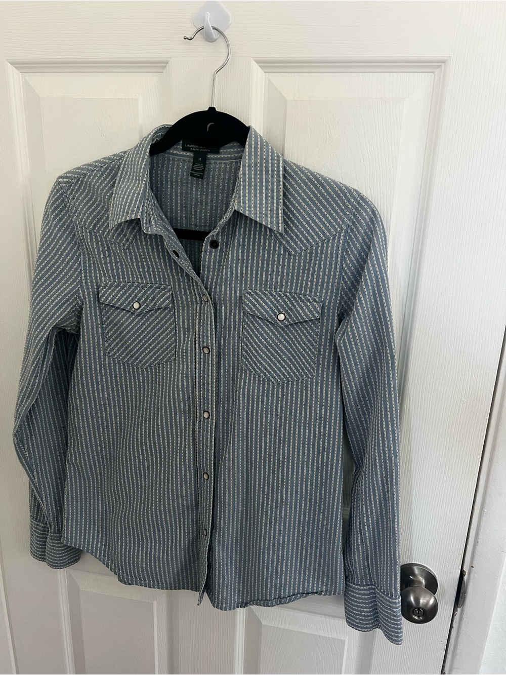 Ralph Lauren Light Blue and White Striped Button Shirt